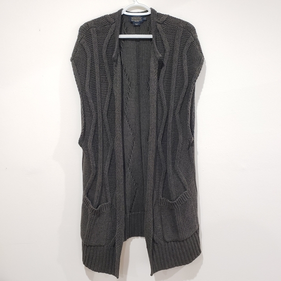 Pendleton Sleeveless Cashmere Blend Open Front Cardigan Sz L P Olive Green Knit - Picture 2 of 14